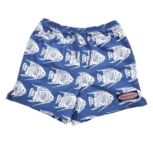 VINEYARD VINES Boy's Size 5 Blue White Angel Fish Printed Chappy Swim Trunks